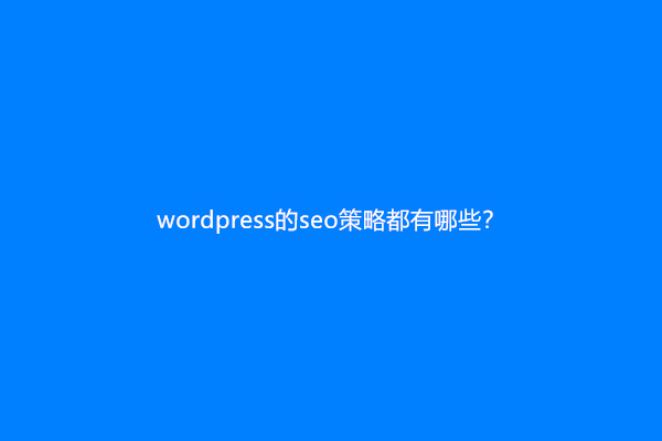 wordpress的seo策略都有哪些？